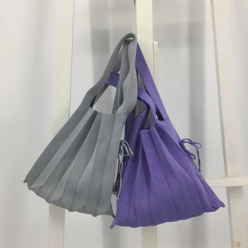 エレガントでシックな女性のプリーツトートバッグ韓国風ニット折りたたみハンドバッグカスタムパターンギフトレディースショルダーバッグ
