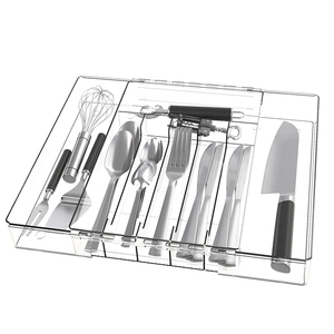 Bandeja divisora de cajones acrílicos, organizador de utensilios de cocina plateados para cubiertos, cajones de almacenamiento de plástico empaquetados - Product Image 1
