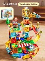 FEELO Blocs de construction éducatifs en plastique à grandes particules pour enfants, avec piste, toboggan et parking pour voitures à assembler
