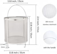 Panier-filtre en tissu métallique en acier inoxydable à maille simple, sur mesure, 300-400 microns, découpé pour l'élimination des résidus de fermentation