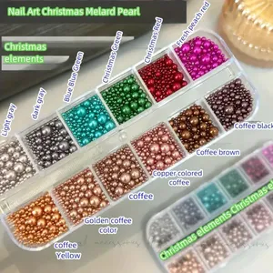12 grilles de perles de Noël rouges/vertes en strass <span class=keywords><strong>pour</strong></span> ongles, perles de différentes tailles, perles colorées, breloques <span class=keywords><strong>pour</strong></span> nail art de Noël - Product Image 3