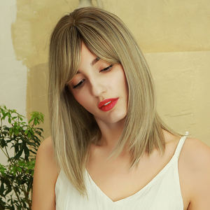 OEM/ODM วิกผมยาวปานกลางสำหรับผู้หญิง,วิกผมสังเคราะห์สีทองยาวปานกลาง - Product Image 2