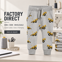 Pantalon de jogging gris pour garçons, imprimé véhicules de construction avec pelles jaunes, taille à cordon de serrage et poches latérales
