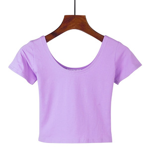 Camiseta Corta de Algodón para Mujer, Cuello Redondo, Manga Corta, Corte Ajustado, Informal, para Verano - Product Image 4
