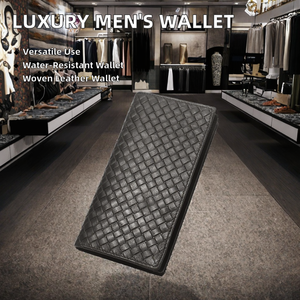 Cartera de diseñador de lujo para hombre, tarjetero plegable de cuero tejido a mano único, forro de poliéster, hilo inspirado corto - Product Image 2