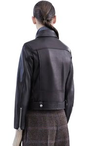Nouvelle mode 2019 pour femmes, veste biker à col rabattu, veste en simili cuir noir, fermeture éclair, manteau basique M0354 - Product Image 4
