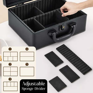 Travel <b>Makeup</b> Organizer <b>Case</b> with Mirror PU Leather Cosmetic Train <b>Case</b> with Adjustable Dividers and Brush Holder Make up Box - Product Image 5