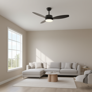 Ventilateur de plafond 52 pouces finition noire avec lumière LED, télécommande, moteur DC, flux d'air réversible, utilisation intérieure/extérieure - Product Image 2