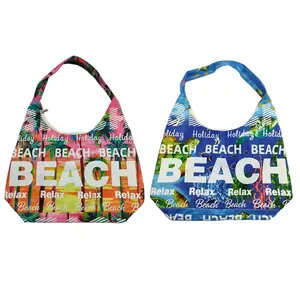 Custom logo branded canvas ladies shoulder bag island souvenir st barths beach bag