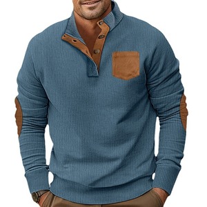 <span class=keywords><strong>Chemise</strong></span> Henley en velours côtelé pour homme-Pull à manches longues coupe ajustée pour l'hiver avec poche poitrine et veste à <span class=keywords><strong>col</strong></span> montant de couleur contrastée - Product Image 5