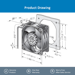 Ventilateur axial de refroidissement haute vitesse pour équipement industriel ebm-papst 8214JH3 24V DC 80mm - Product Image 4