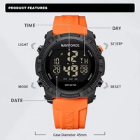Montre numérique NAVIFORCE 7104 pour homme, chronographe sportif, chronomètre, étanche, montre électronique tendance pour homme, orange