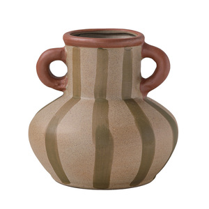 Jarrón de Cerámica con Doble Asa, sin Esmaltar, con Rayas y Puntos, para Flores Secas o Hidropónicas, Decoración de Mesa Estilo Retro Wabi Sabi Japandi - Product Image 5