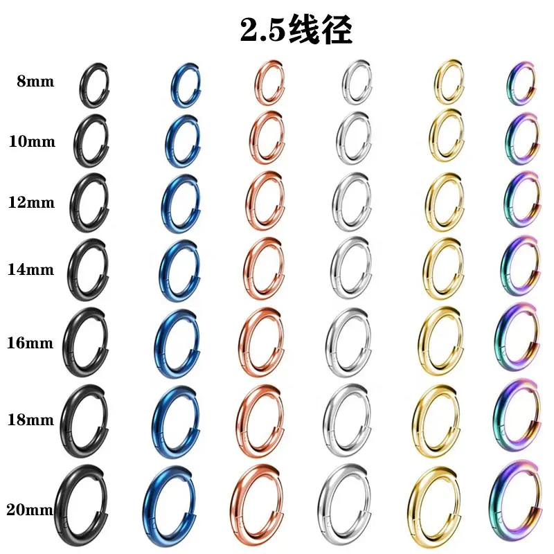 Fashion Jewelry Earrings Men Hiphop 2.5 Wire Diameter Coil Hoop Earrings Stainless Steel Wholesale Women