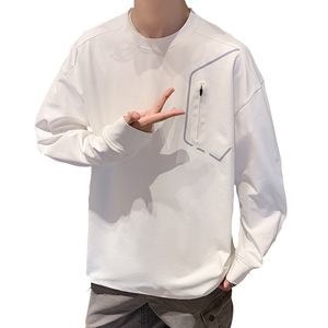 Nouveau style printemps-automne – <span class=keywords><strong>Sweat</strong></span>-shirt coréen uni à manches longues et col rond anti-plis, coupe ample, pour adolescents, polyvalent - Product Image 5