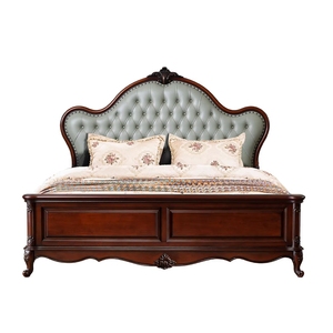 <span class=keywords><strong>Lit</strong></span> double <span class=keywords><strong>de</strong></span> style américain en bois massif, luxe léger, avec revêtement en cuir pleine fleur vintage, pour chambre <span class=keywords><strong>de</strong></span> villa - Product Image 1