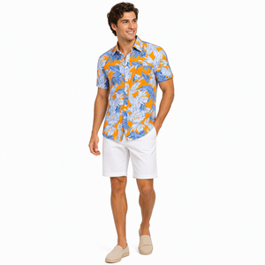 Camicia Hawaiana da <span class=keywords><strong>Uomo</strong></span> 100% Rayon a <span class=keywords><strong>Maniche</strong></span> <span class=keywords><strong>Corte</strong></span> con Stampa Digitale Tropicale, Camicia Estiva Trendy Personalizzabile OEM Aloha da Spiaggia per <span class=keywords><strong>Uomo</strong></span> - Product Image 3