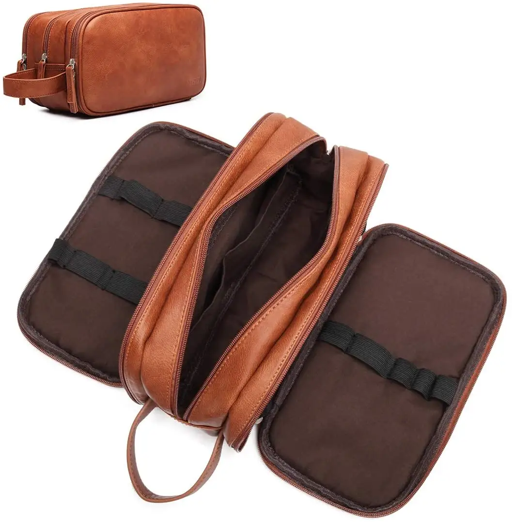 Wholesale Travel Shaving Kit Clutch Men Leather Toiletry Bag