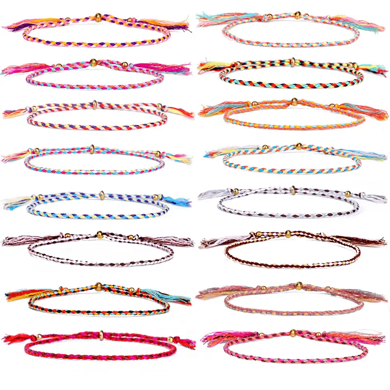 Pulseras de cadena tibetana de la suerte para hombres y mujeres, brazaletes hechos a mano con borlas, nudos, cuerda de hilo, cuentas de cobre, pulsera, joyería étnica