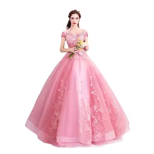 Hot Pink Flower Wedding Dress One-shoulder Pink Girl Bride Wedding Toast Dress Dinner Dress Skirt