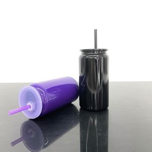 Gobelet isotherme vierge en acier inoxydable 16 oz pour sublimation, violet et noir, pour impression par transfert thermique, disponible depuis l'entrepôt américain - Product Image 2