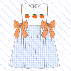 Logo personalizzato <span class=keywords><strong>zucca</strong></span> intrecciata in cotone a quadretti per bambini abiti <span class=keywords><strong>da</strong></span> <span class=keywords><strong>bambina</strong></span> abbinati pagliaccetti a bolle per neonato - Product Image 3