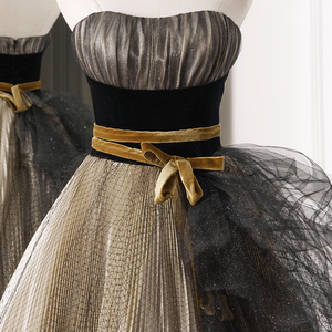 Robe de mariée de luxe Jancember RL138, sans bretelles, avec des rubans, asymétrique, sans manches, en or - Product Image 3