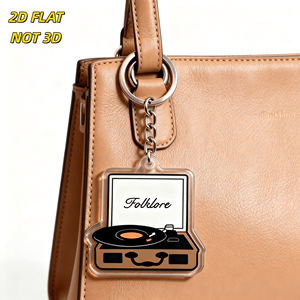 Folklore <strong>Record</strong> Player Acrylic <strong>Keychain</strong> Vintage Turntable With Vinyl &amp; Script Text, Durable Double-Sided Charm For Keys Or Bags - Product Image 5