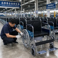 Siège de toilette pour fauteuil roulant manuel en acier chromé, capacité de charge 100 kg, frein intégré, roue arrière pleine de 24 pouces, usage médical
