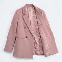 Veste de Costume Femme Chic et Élégante à Double Boutonnage, Tissée Unie, Anti-Plis, Col en V, Idéale Printemps-Automne pour le Bureau et les Occasions Formelles