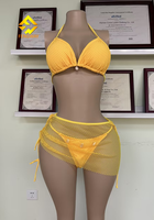 Maillot de bain féminin d'été, maillot de bain en maille ajourée, vêtements de plage, maillots de bain sexy pour femmes, jupe, ensemble de bikini 3 pièces