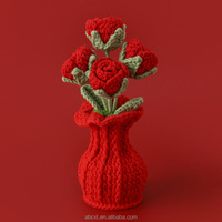 Décoration de bureau à domicile : Plante en pot artificielle en fil crocheté, rose tricotée à la main