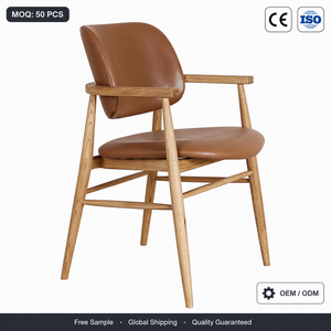 Fauteuil de salle à manger en chêne de style mi-siècle OEM&ODM, assise en cuir <span class=keywords><strong>caramel</strong></span>, dossier incurvé, pour hôtel, restaurant, café, vente en gros, usage commercial - Product Image 3