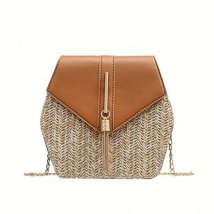 Sac à bandoulière mini en paille synthétique PP pour femme avec chaîne métallique – Collection été – Offre spéciale - Product Image 1