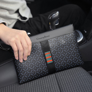 <span class=keywords><strong>Elegante</strong></span> Bolso de Negocios para <span class=keywords><strong>Hombre</strong></span> en Gris a Cuadros, con Adorno de León Metálico, Múltiples Ranuras para Tarjetas y Cierre de Cremallera - Product Image 2