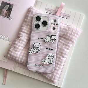 เคสโทรศัพท์ลายแมวน่ารัก 3 มิติ สีชมพู แบบสองชั้น สำหรับ iPhone 17 Pro Max 16 15 14 13 สำหรับผู้หญิง - Product Image 1