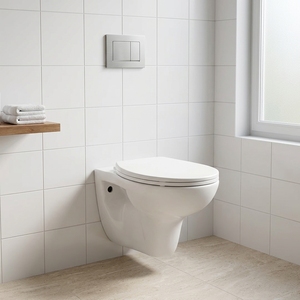 WC suspendu monobloc sans bride aux normes européennes avec chasse double et siphon en P en céramique pour lavabo et salle de bain - Product Image 1