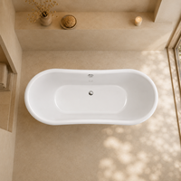 Baignoire traditionnelle à double pédale, à bords roulés, blanche, sur piédestal, pour immersion profonde, tailles personnalisées 160cm 170cm