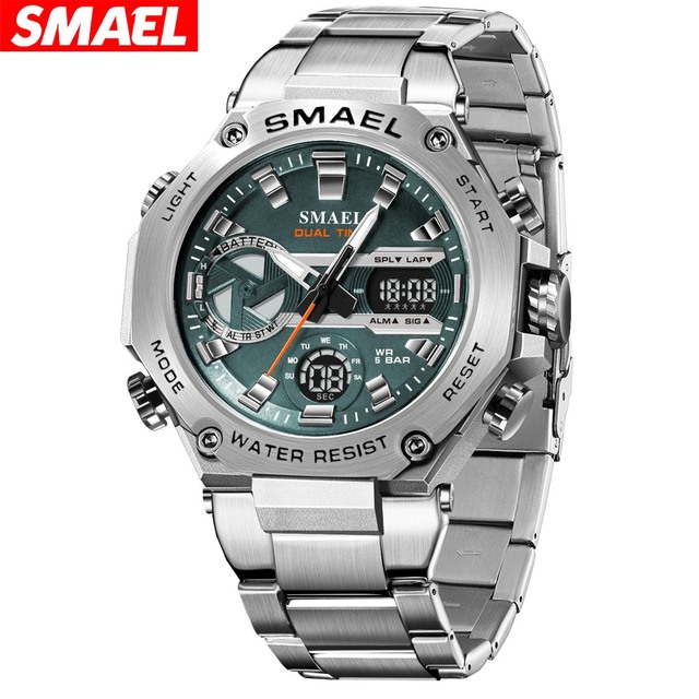 Hot Selling Smael 8097 Men's Watch 3ATM Waterproof Fashion Watch Analog-Digital Movement High Quality Stainless Steel Band