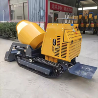 Mini Bétonnière Autochargeante sur Chenilles, Mélangeur Portable Hydraulique de Ciment et de Mortier 300L, Diesel/Essence, Haute Efficacité