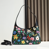 Tas Selempang Wanita Vintage Elegan Tahan Air Kulit PU Lapisan Poliester Motif Bunga untuk Aktivitas Sehari-hari, Belanja, Kantor