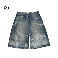 Shorts en jean vintage CXY mi-longs unisexe, effet vieilli, éclaboussures de peinture artistique, expédition rapide en 15 jours, OEM accepté
