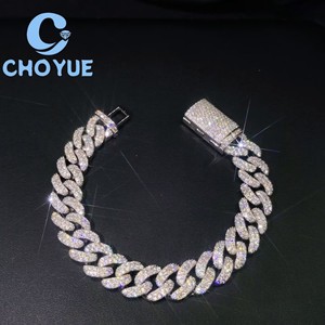 Wholesale 925 Sterling Silver 13mm Moissanite Cuban Bracelet <b>Iced</b> <b>Out</b> <b>Chain</b> Pass Diamond Tester Hip Hop Jewelry Unisex GRA - Product Image 2