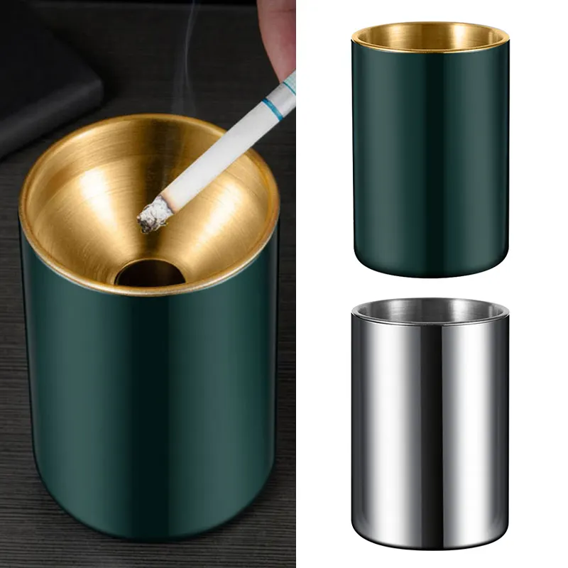 Stainless Steel Car Ashtray with Lid Smell Proof Portable Smokeless Detachable Windproof Extinguishing Butt Bucket Cup Holder