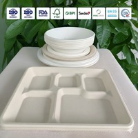 Plateau alimentaire jetable en bagasse de canne à sucre compostable et biodégradable à 5 compartiments pour la restauration à emporter