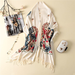 <strong>Indian</strong> <strong>cashmere</strong> <strong>shawls</strong> winter thick tassel scarves solid color embroidered cashew scarf LMLAVEN - Product Image 5