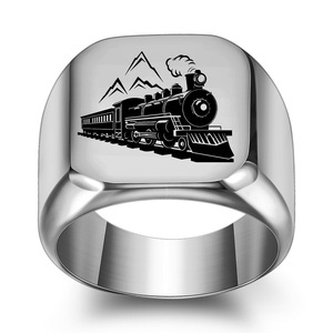 Anillo de Acero Inoxidable de 18 mm Cuadrado con Grabado Láser de Tren, Joyería de Moda para Mujer, Regalo - Product Image 4