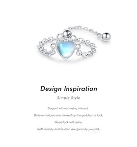925 Silver Luminous Heart Moonstone <b>Adjustable</b> Chain <b>Ring</b> Silver Plated Open Stackable <b>Ring</b> for Women Daily Party Jewelry - Product Image 4