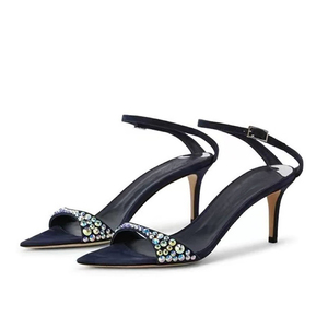 Sandales pour femmes à talons aiguilles moyens, à bout ouvert pointu, à lanière cheville, ornées de diamants colorés, pour soirée - Product Image 1