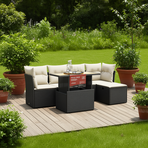 Adjustable Armrest Garden <b>Sofa</b> Set Large Black PE <b>Rattan</b> Outdoor Furniture 4 Seater Contemporary Style - Product Image 2
